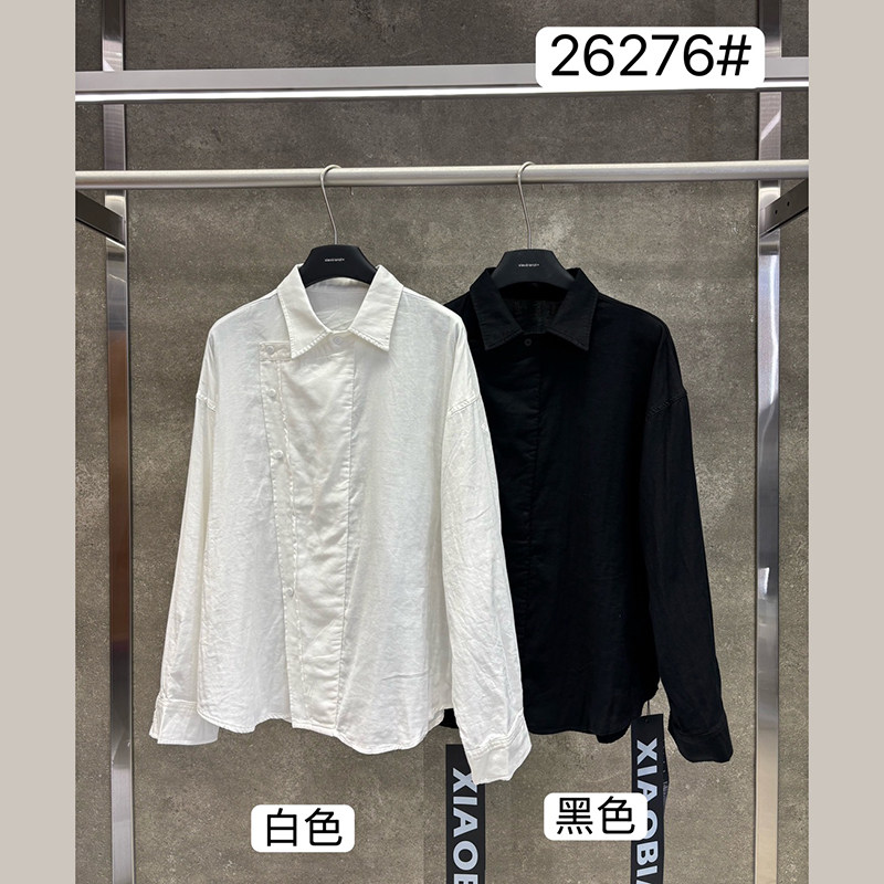 小辫子26276休闲翻领衬衫女长袖宽松棉质2026秋气质上衣新款衬衣