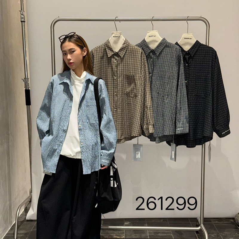 becabeau奢佑261299复古风格子衬衫女长袖宽松翻领休闲上衣2026秋图片