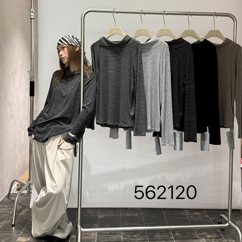 becabeau奢佑562120休闲长袖T恤女宽松百搭条纹打底衫松弛2026秋图片