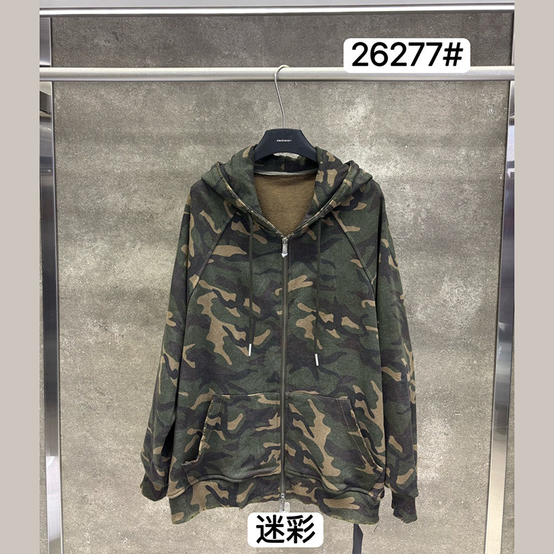 小辫子26277迷彩风连帽外套女宽松休闲百搭2026秋棉质拉链开衫潮