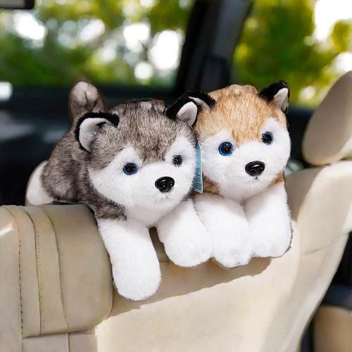 卡通仿真哈士奇公仔后窗装饰摆件