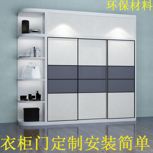 衣柜门定做衣橱推拉滑移门定制简约现代实木柜门壁橱彩绘吸塑木门