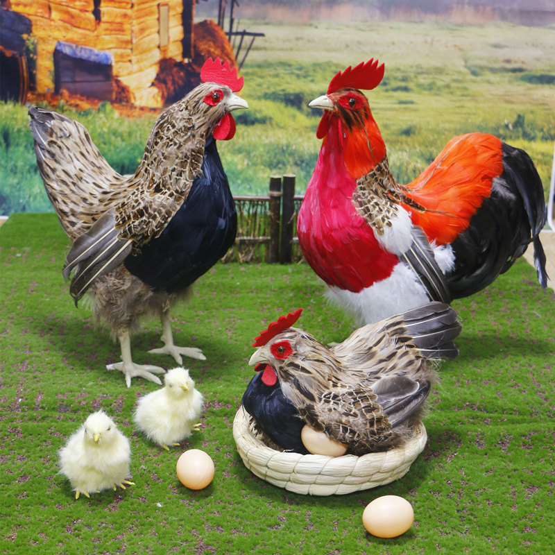 仿真会叫大公鸡模型大母鸡田园