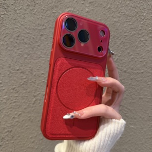 ins秋冬复古仿原背板荔枝皮纹适用于iPhone16pro新款苹果17ProMax手机壳男女15高级14磁吸16防摔13镜头全包pm