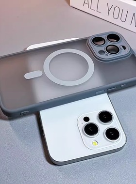 【磨砂钛灰色】iphone15/16pro手机壳磁吸充电适用苹果14proMax新款13简约高级感12/11全包镜头膜保护套男女