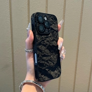 高级全包边绒布雪山纹爆款iPhone16pro适用苹果15手机壳14ProMax新款11高级12全包13自带镜头膜16plus防摔套