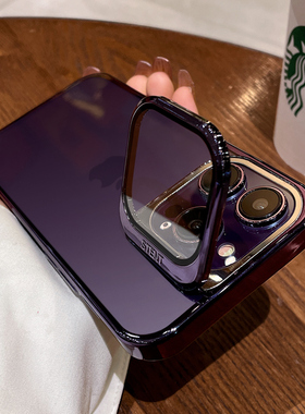 一体护镜支架适用苹果14promax手机壳iphone13pro新款透明电镀高级感14plus镜头全包por防摔13手机套ip创意女