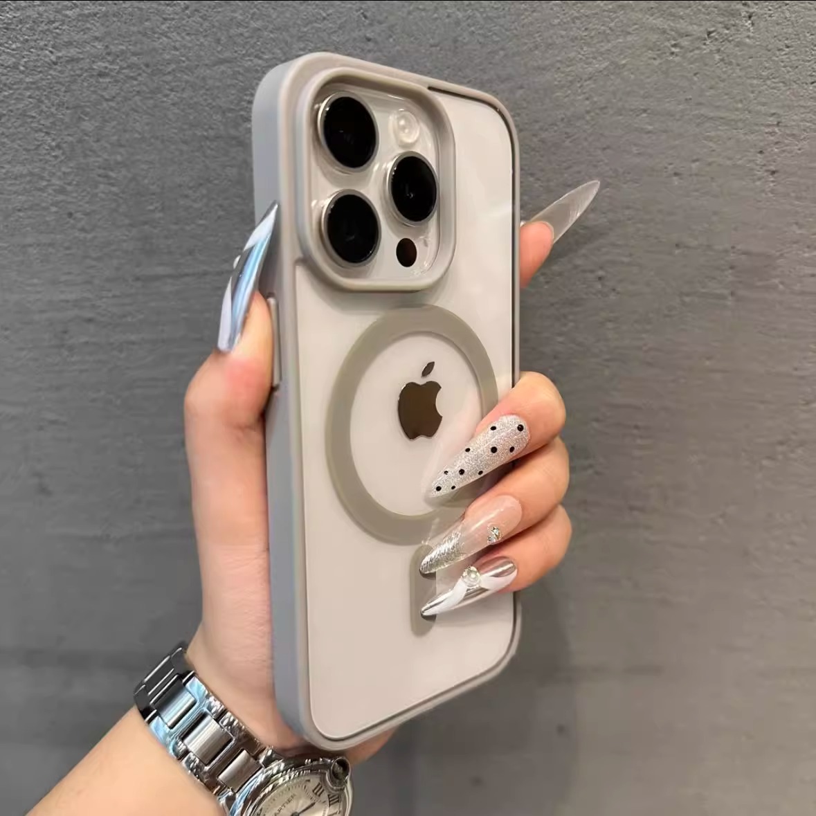 感磁吸钛金灰适用iphone15pro苹果13手机壳16promax透明14防摔15无线充电magsafe保护套16车载12亚克力简约