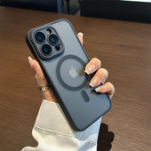 16pro手机壳防指纹适用苹果14proMax新款 iphone15 13简约高级感17全包自带镜头膜保护套男女 磨砂磁吸充电