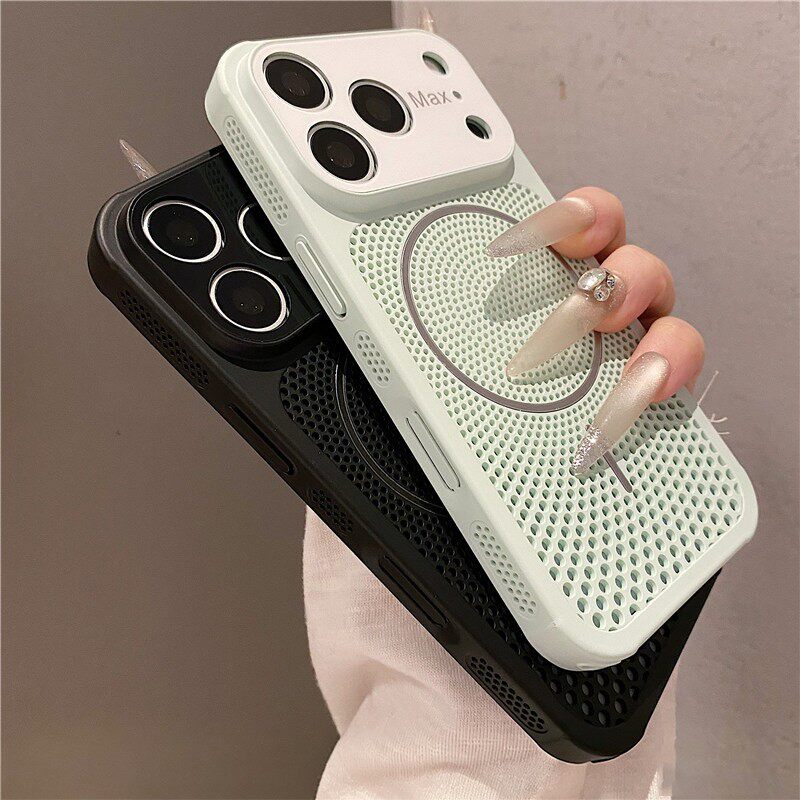 ins高级感网孔散热磁吸适用苹果17promax手机壳超薄新款iphone16pro秒变18大视窗15情侣14男女简约13防摔套