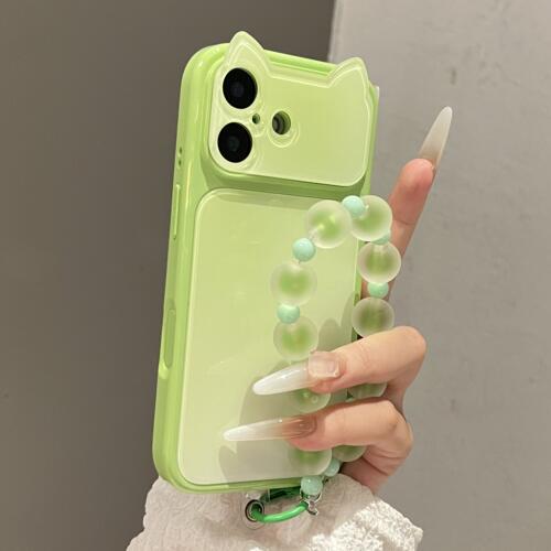青苹果猫耳防摔挂绳适用iPhone壳