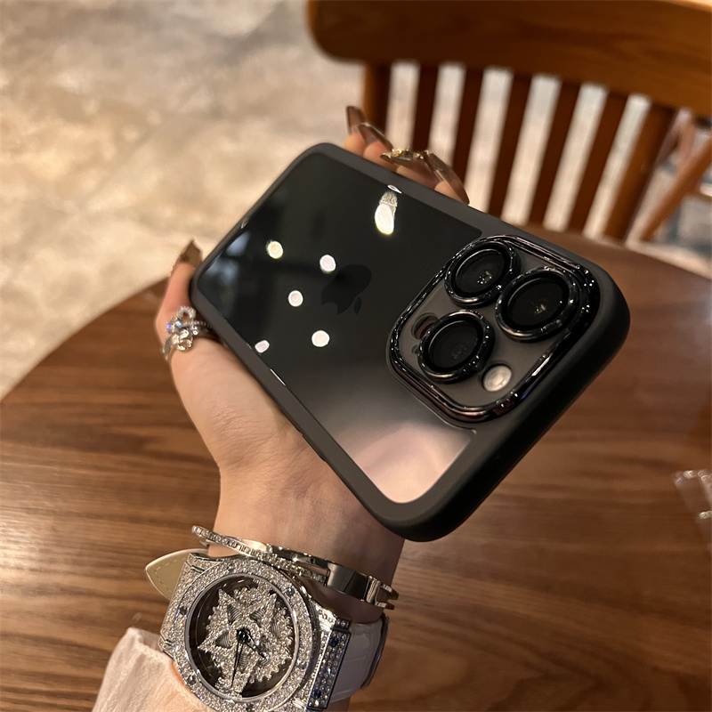 高级感透黑色适用苹果14Promax手机壳iPhone13新款12自带镜头膜11透明max个性14Pro简约女ip14情侣保护套十四