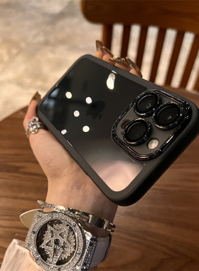 高级感透黑色适用苹果14Promax手机壳iPhone13新款12自带镜头膜11透明max个性14Pro简约女ip14情侣保护套十四