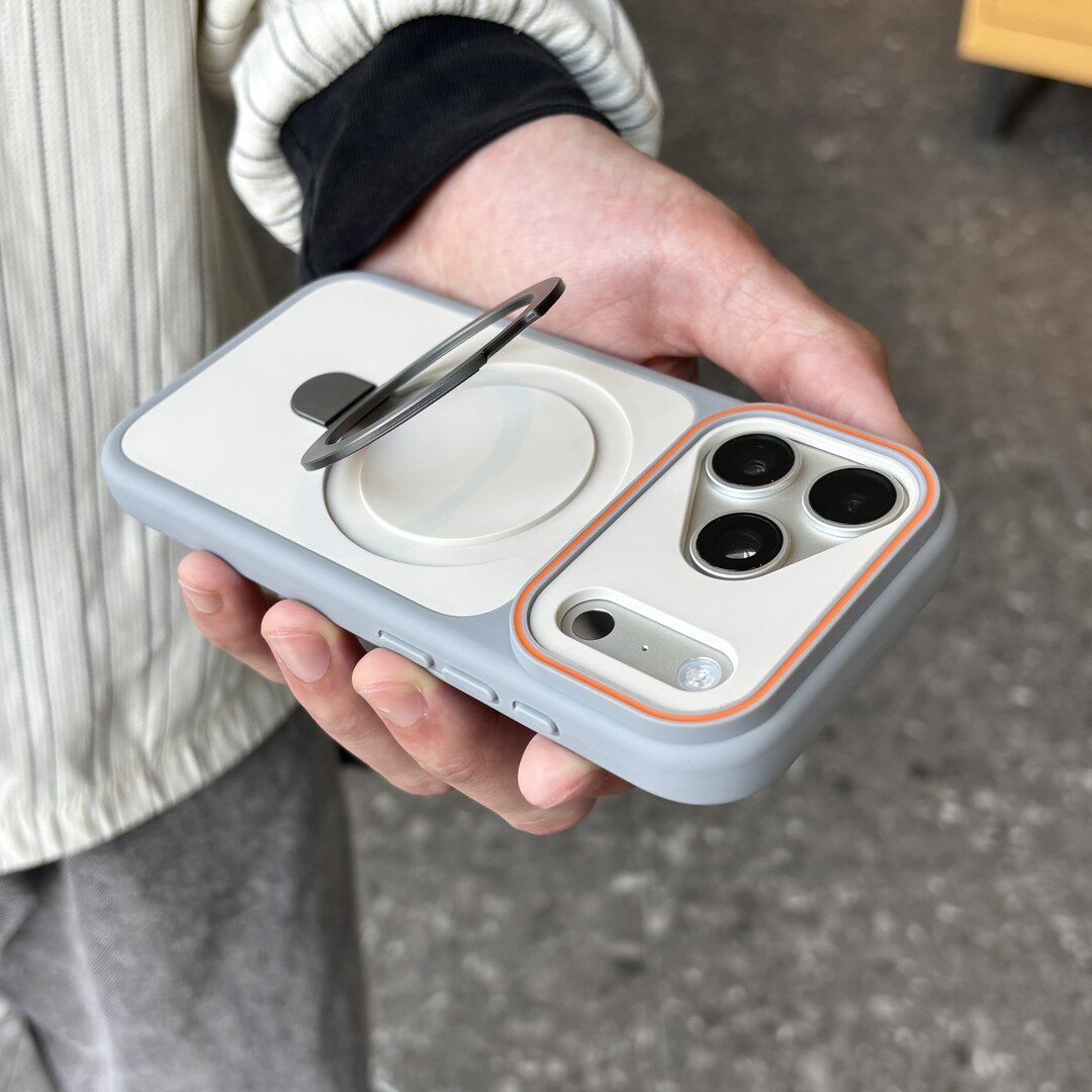 简约肤感魅眼磁吸支架适用iPhone17pro磨砂手机壳苹果16/15promax全包防摔15/14pm撞色13/12/11防滑保护套