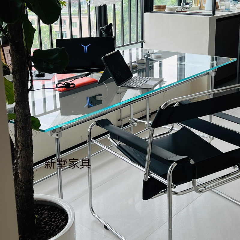 北欧长方形玻璃桌子办公洽谈桌电脑桌子设计师款茶几客厅家用简约
