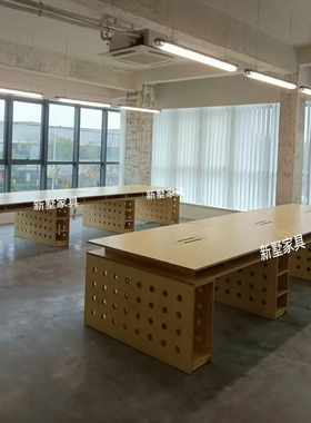海洋板书桌工作室原木中古洞洞板长方形中岛桌桌办公电脑桌会议桌