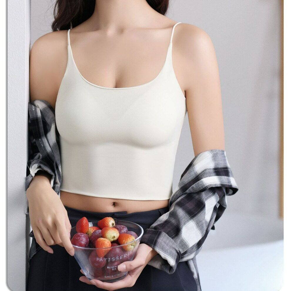 冰丝无痕中长版美背内衣夏季小吊带背心胸垫抹胸性感透气内搭文胸