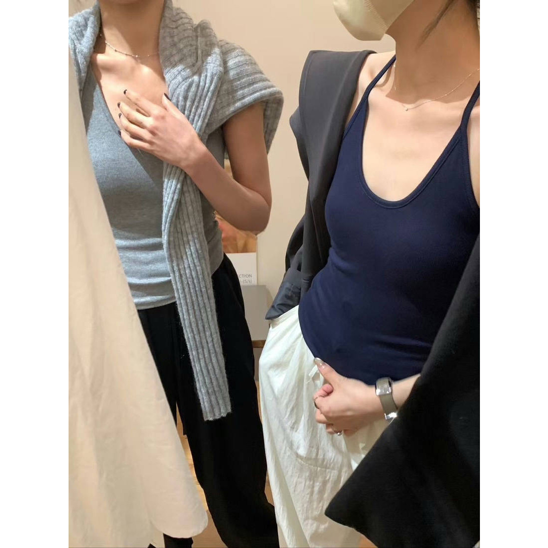 韩系U领吊带修身细肩带工字背心带胸垫内搭外穿美背吊带背心