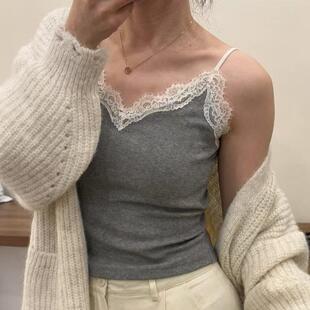 高质量撞色蕾丝花边吊带背心带胸垫肩带可调节纯欲内搭3980