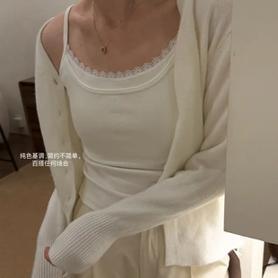 假两件蕾丝固定杯美背吊带背心女修身 2025新款 防走光上衣打底背心