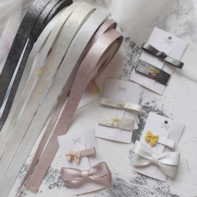 韩国进口复古闪银色珠光质感织带手工diy蝴蝶结包发夹饰品材料