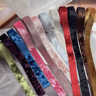 韩国进口钻石光泽定型硬复古丝绒厚织带手工diy蝴蝶结发夹饰材料