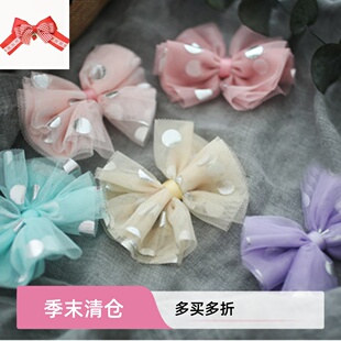 折扣韩国进口烫银大波点网纱丝带手工diy蝴蝶结儿童发夹材料