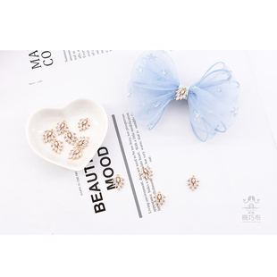 韩国进口树叶形镶钻装饰手工自制蝴蝶结发夹饰品配件