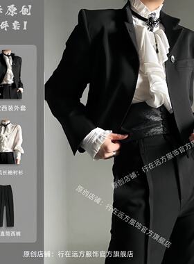 黑色正肩短款西服外套修身显瘦高级感制服cos款搭配宫廷风衬衫