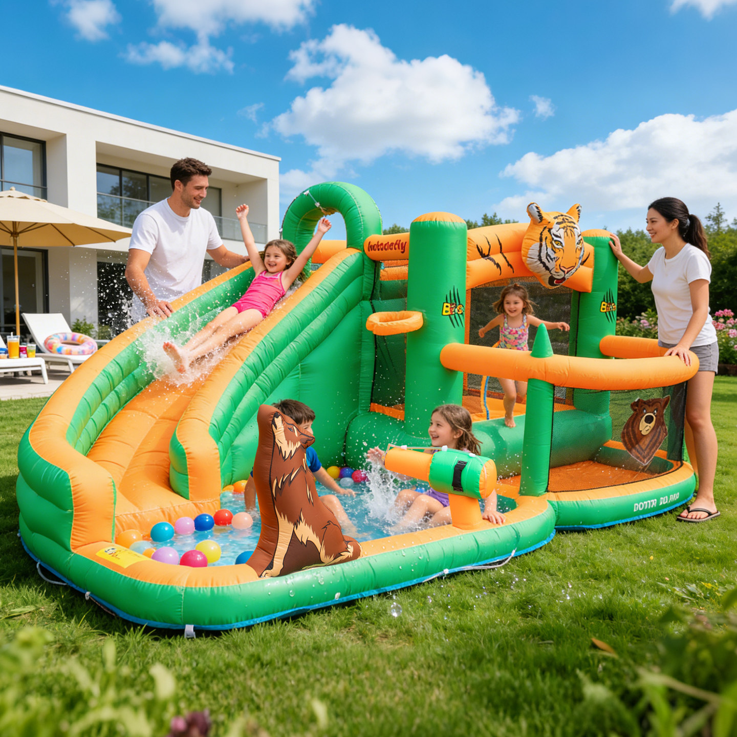 博士豚喷水充气城堡儿童蹦蹦床室内户外小型游乐园滑梯跳床淘气堡