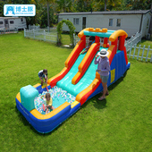 博士豚双滑梯充气城堡家用室内外攀岩儿童蹦蹦床戏水池喷水玩具屋