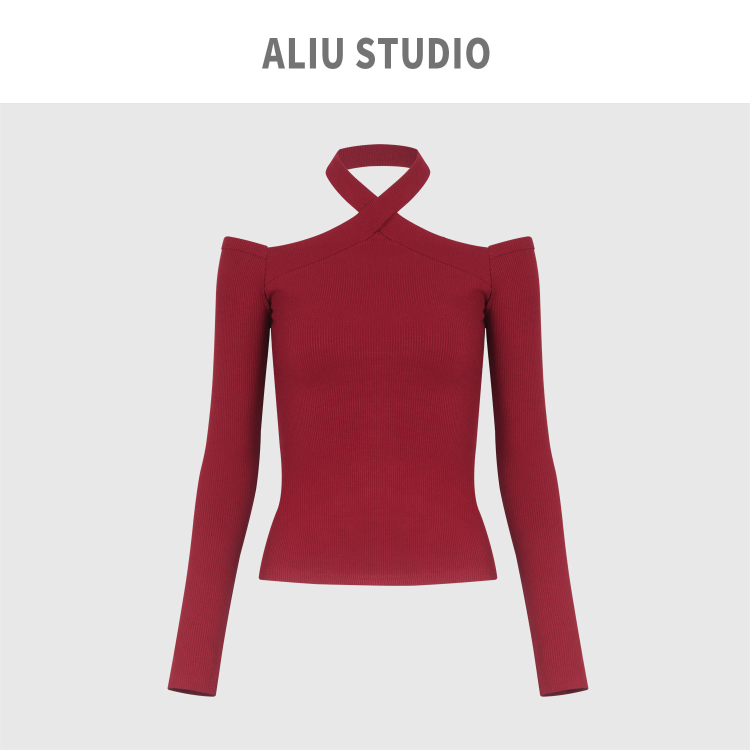 Aliu Studio氛围感拉满~辣妹性感两穿挂脖T恤一字领加绒修身打底