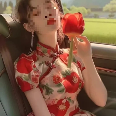 2025新中式女装红色印花斜门襟改良旗袍裙夏季新款漂亮连衣裙