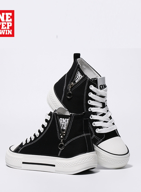 【口碑爆款】春夏高帮显高帆布鞋情侣潮流休闲时尚潮鞋经典W28121