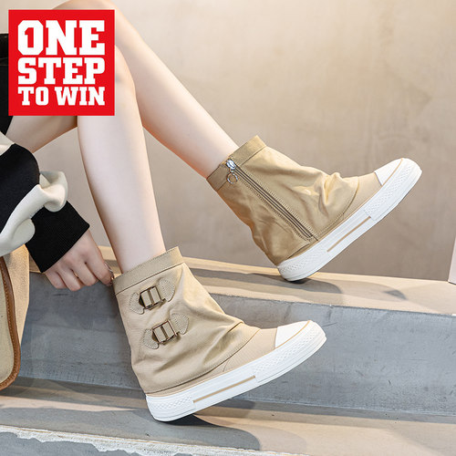 ins英伦风小众设计裤管靴2025新款高帮增高堆堆靴女厚底帆布鞋潮