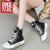 引领系带平底定制运动潮鞋 人气爆款 夏高帮翻领显高帆布鞋 W28122