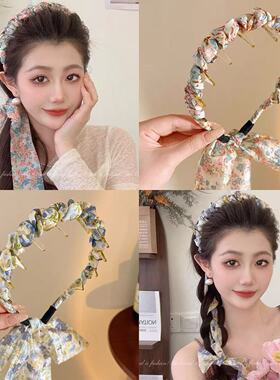 田园风碎花飘带齿梳发箍