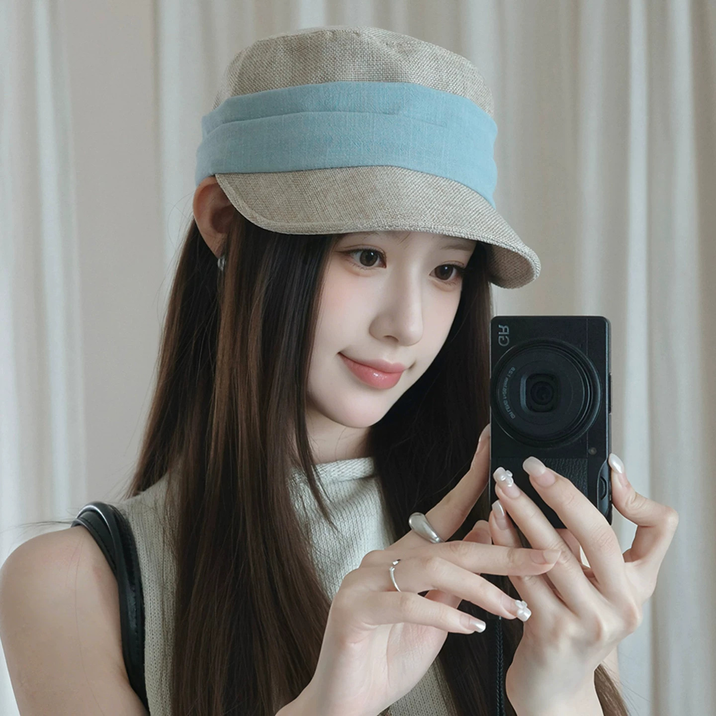 老钱风亚麻透气帽子女款夏季新款鸭舌帽遮阳帽显脸小防晒帽马术帽