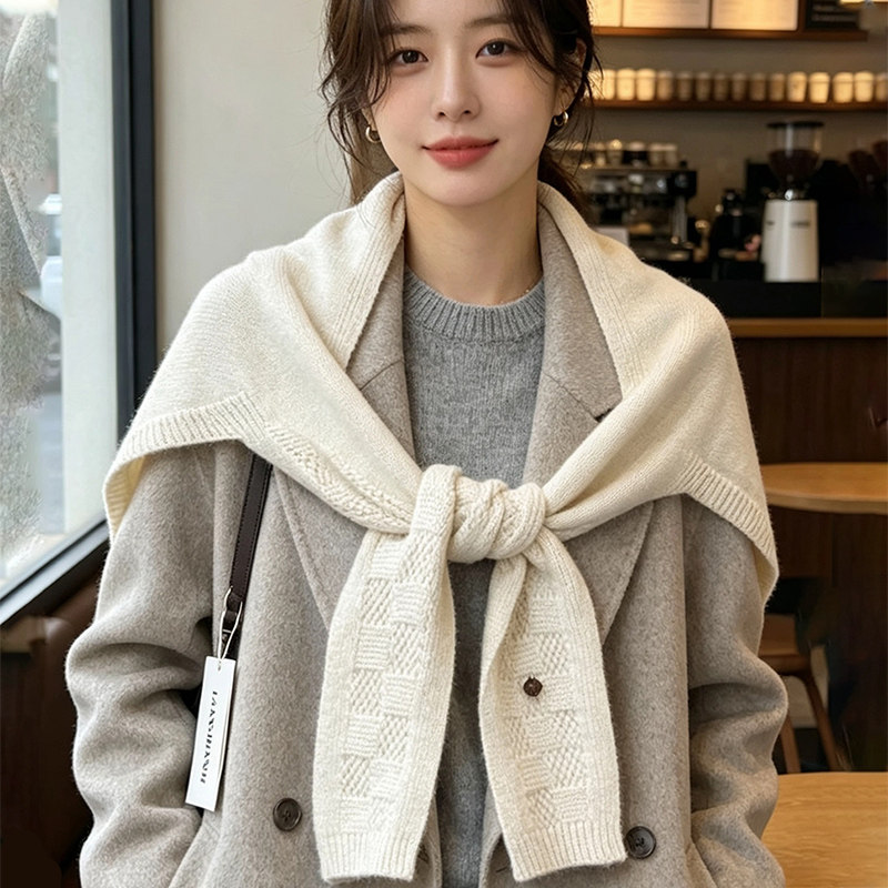 韩系秋冬针织保暖三角巾披肩女