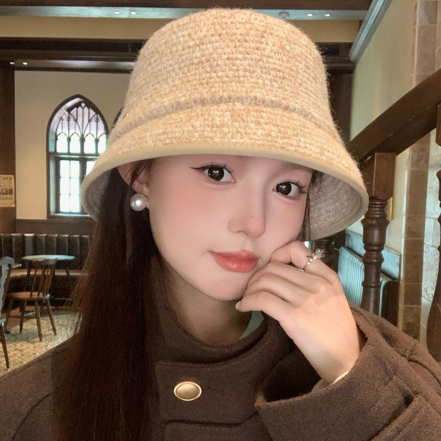 秋冬韩版宽檐保暖显脸小渔夫帽女