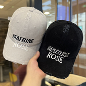 韩版 遮阳帽鸭舌帽潮 做旧破洞棒球帽子女立体字母刺绣大头围春夏季