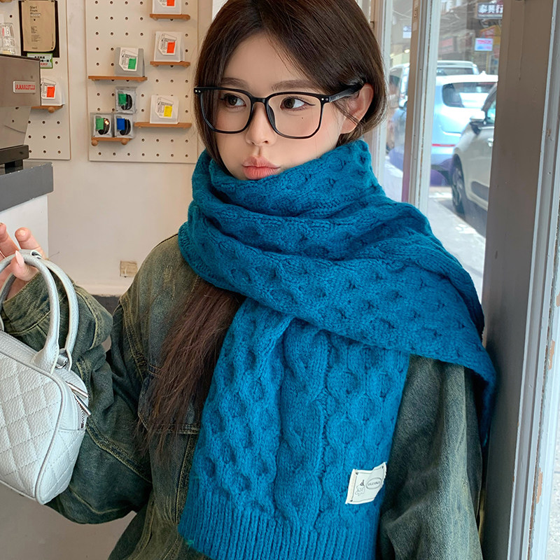 纯色简约麻花毛线围巾女士冬季加厚氛围感保暖围脖软糯护颈情侣款