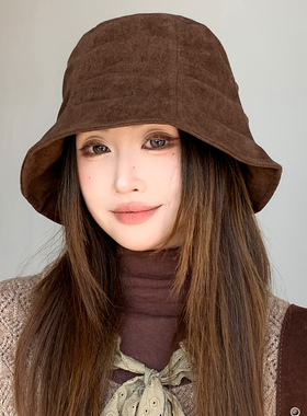 老钱风麂皮绒宽檐渔夫帽女秋冬