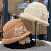 千金风山茶花渔夫帽子女春季 显脸小气质优雅修饰脸型礼帽盆帽 新款