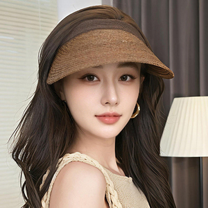 大檐草编发箍款帽子女夏季遮阳帽海边沙滩防晒帽显脸小百搭空顶帽