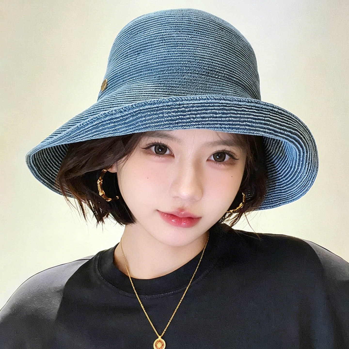 夏季女款可折叠防晒草渔夫帽