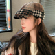 遮阳帽潮 百搭显脸小大头围时尚 韩版 拼接格纹复古前进帽子女春秋季