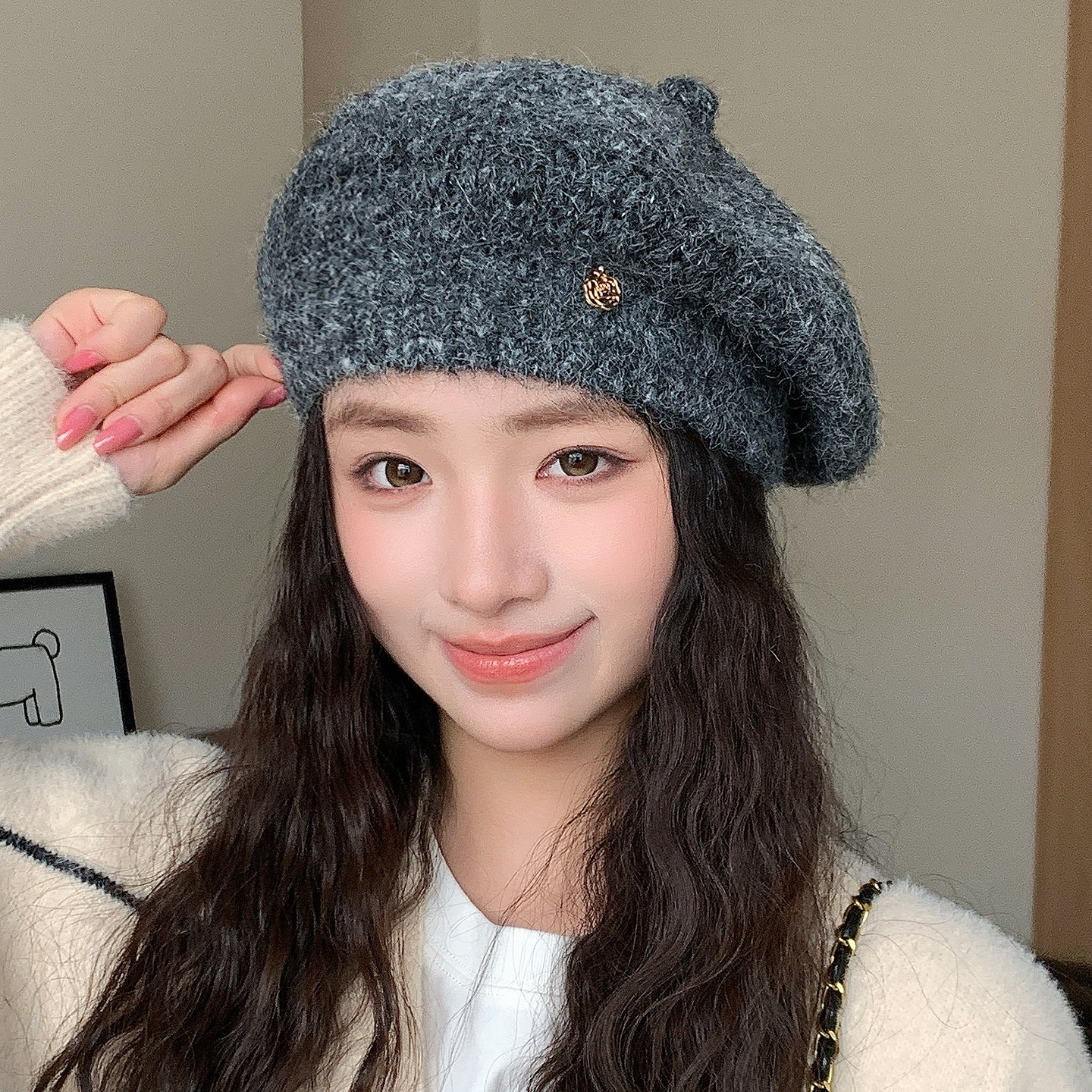 秋冬针织贝雷帽女显脸小保暖