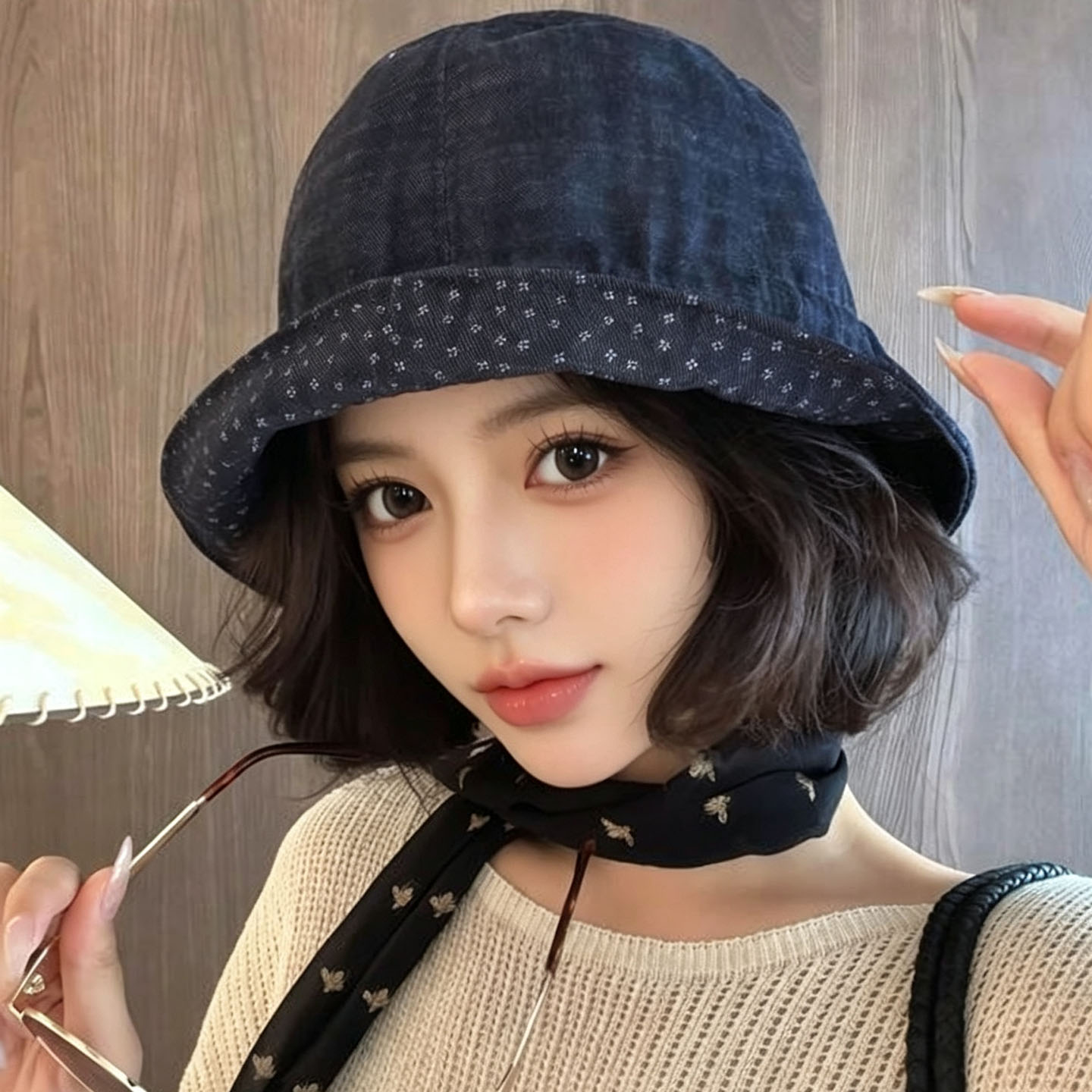 韩版复古碎花宽檐显脸小渔夫帽