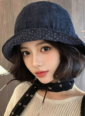 韩版复古碎花宽檐显脸小渔夫帽
